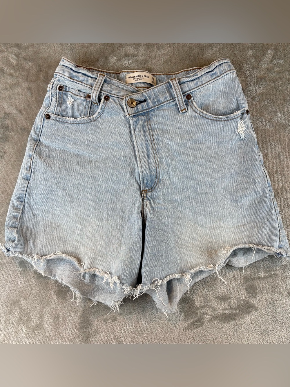 Abercrombie & Fitch the Dad Short High Rise Grunge Fringe Denim Shorts Sz 25